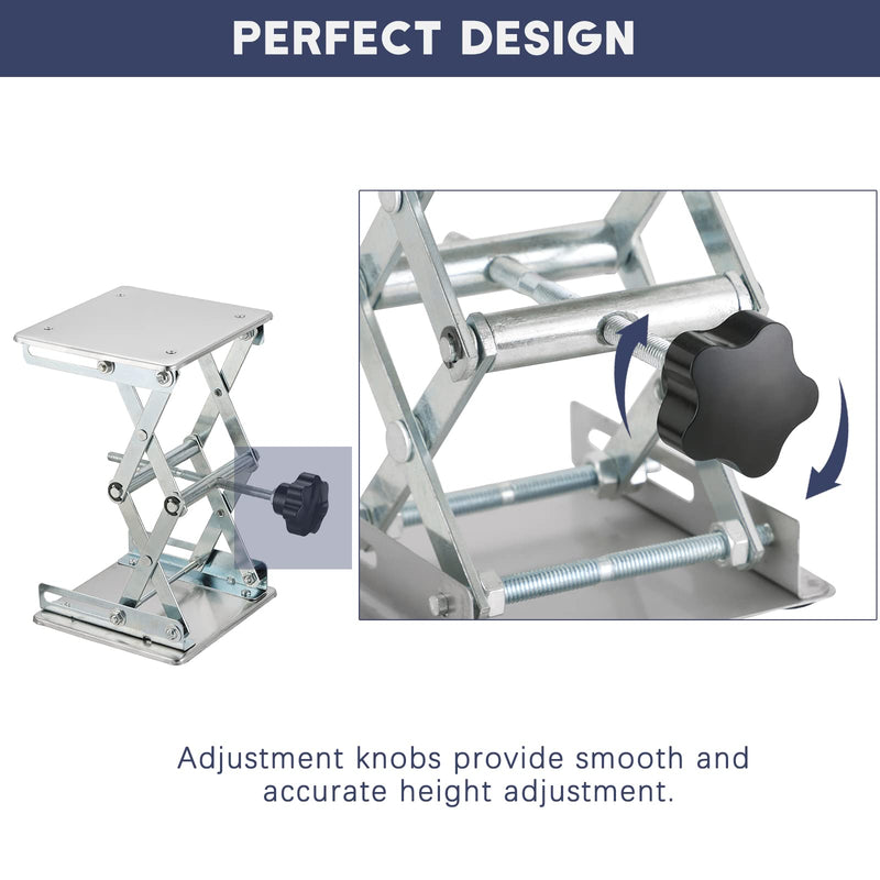 Lift Table Lab Stand Lifter, Scissor Lifting Jack Platform 6"X 6", Stainless Steel Laboratory Support Jack Platform with Black Hand Wheel, Expandable 75mm to 260mm 150*150*260mm