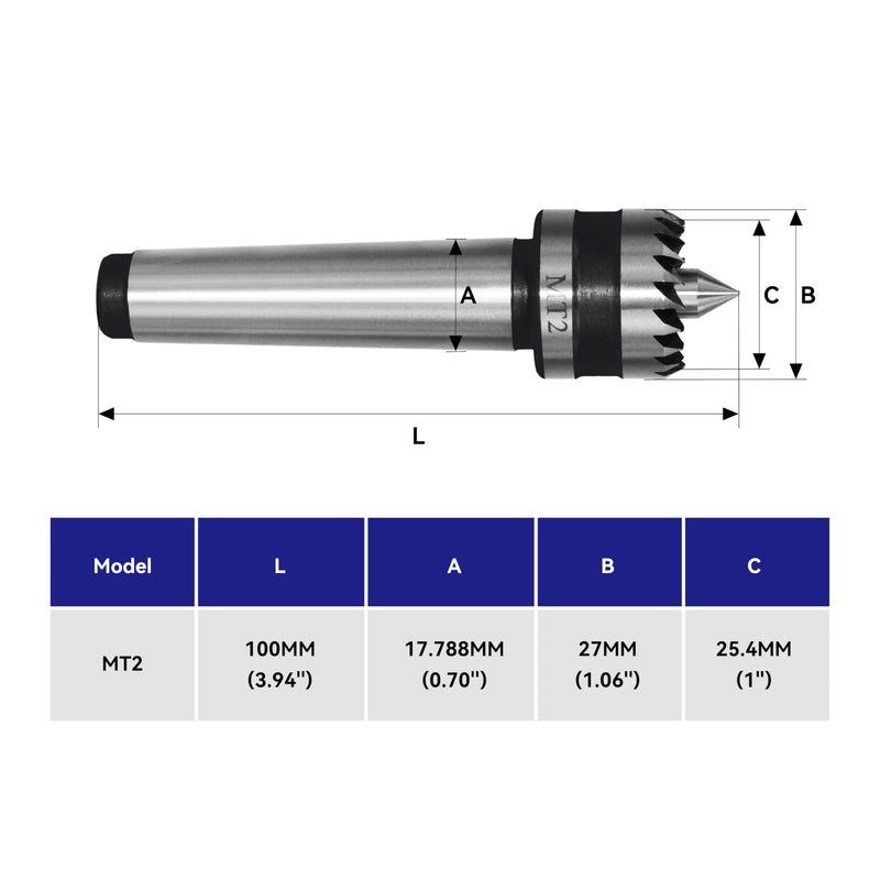 HFS(R) Woodworking Lathe Drive Center MT2 with 1-Inch Crown