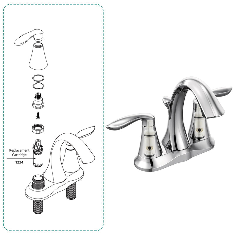 1224 1224B Faucet Cartridge Replacement Compatible with Moen Two Handle Faucets Replacement Kit For Most Double Handle Moen Faucets and Tub/Showers Repair Kit,2 Pack