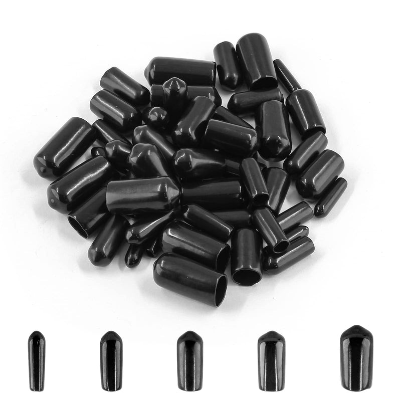 Litoexpe 50 Pieces Round Rubber End Caps, Black Vinyl Cover Flexible Screw Thread Protectors, (3mm, 5mm, 6.5mm, 8mm, 9.5mm) 5 Sizes