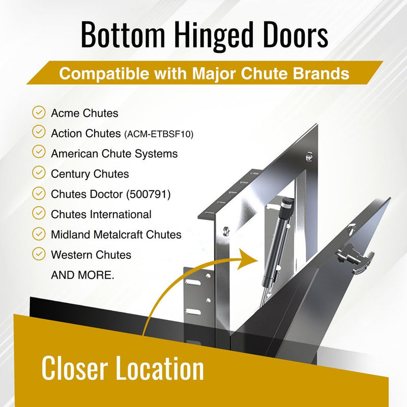 Trash Chute Closers Door Parts. 10" inch Extended Gas Piston Closure for Bottom hinged Garbage & Rubbish Intake Doors