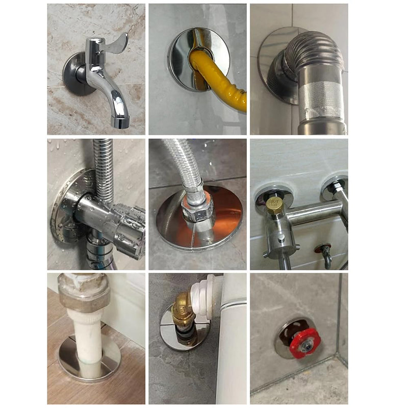 2Pcs 2.4"/61mm Wall Split Flange, Stainless Steel Round Escutcheon Plate Cover Water Pipe Cover, Silver 61mm (2.4in)