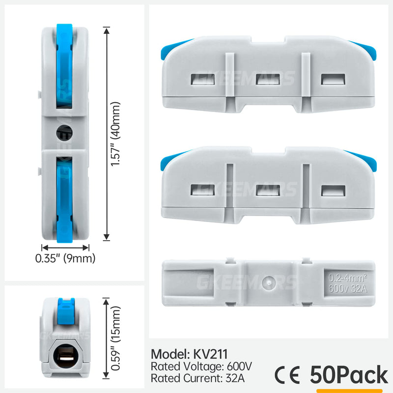 GKEEMARS 50 Pcs Wire Connector, 1 Conductor Compact Wire Splicing Connectors for Circuit Inline 24-12 AWG (Blue)