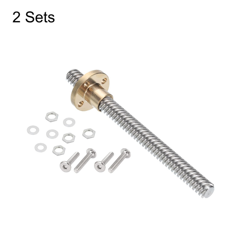 uxcell 2 Pcs 100mm / 4 Inch Tr8x8 Stainless Steel Lead Screw with T8 Brass Nut - [ Acme Thread, 2mm Pitch, 8mm Lead ] for 3D Printer Z Axis, CNC Machine