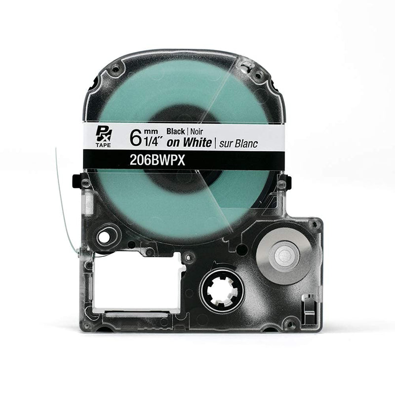 Epson LABELWORKS 206BWPX Genuine PET (Polyester) Tape Cartridge - Black on White Standard Industrial Label Maker Tape - 1/4" (6MM) Wide, 30 ft