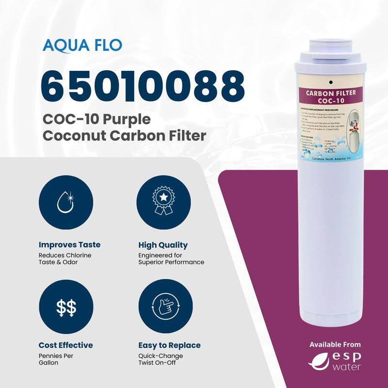 Aqua Flo COC-10 Purple Activated Carbon Filter Cartridge, 10 Micron, Quick-Change, 1 gpm Flow, 1,500 Gallon Capacity, Fits 475 Q-Series RO Systems, 65010088