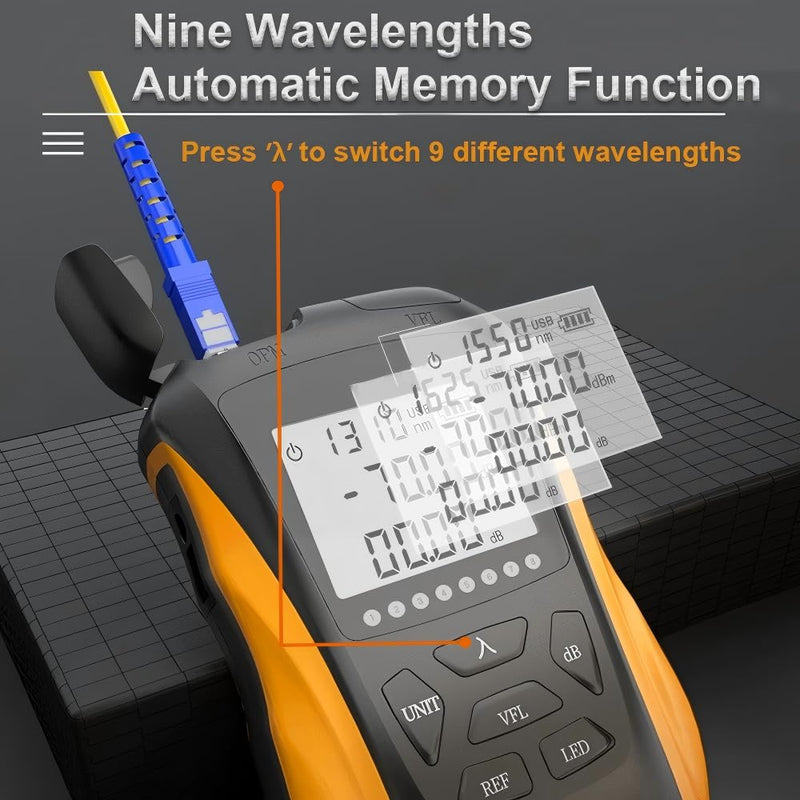 5 in 1 Optical Power Meter with VFL&OPM,15Km Network Cable Tester w/9 Wavelength,RJ45 Network Tester Support SC, FC & ST Connector, Wire Tracer Fiber Tester