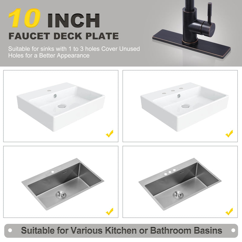 10" Sink Faucet Hole Cover Deck Plate for Bathroom & Kitchen Vanity Sink, Faucet Oil Rubbed Bronze Escutcheon Plate Stainless Steel Outside Faucet Cover Cap Rectangle Mixer Tap Right Angle