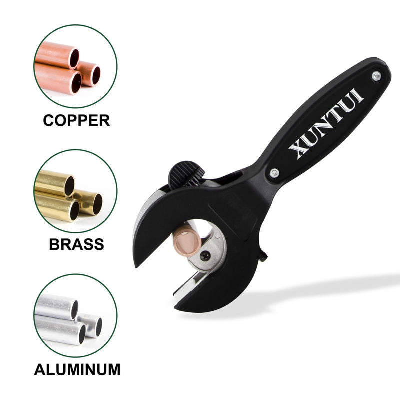 Ratche Tube Cutter Tool for Tight Spaces - One Hand 5/16" to 1-1/8" Copper Aluminum Brass Pipe Cutter w/ EN388 Gloves + 2 Bearing Blades (No Stainless Steel/PVC) XT600618