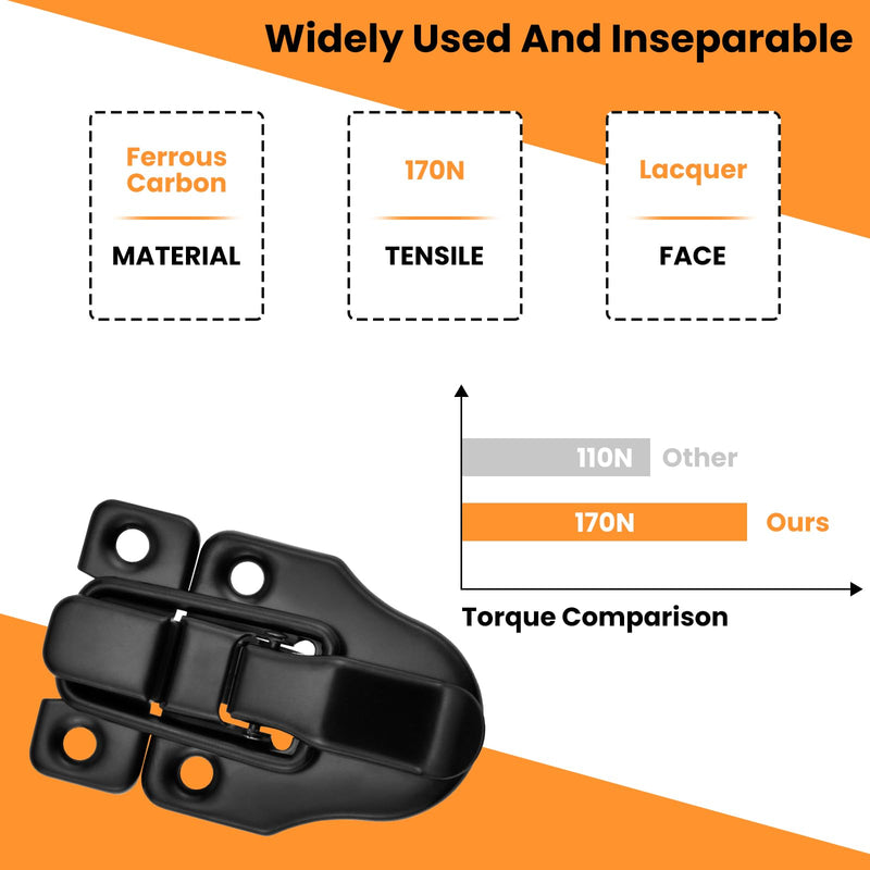 Toggle Hasp Latches Hardware with Hardening Screws, 4 Pack Black Classical Duckbilled Tool Box Buckle Latch Locks Replacement for Cabinet, Guitar Case, Chest, Jewelry Box, Ordinary Wooden Box No Padlock Hole-4pcs