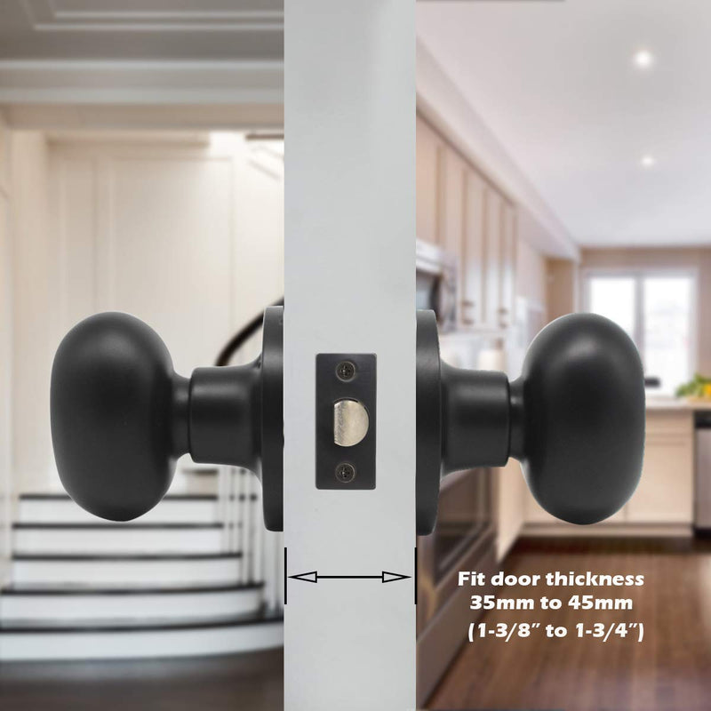 Gobrico 3 Pack Black Passage Door Knobs Egg Oval Door Knobs for Hall and Closet Black Interior Door Handles Keyless Door Locks Passage Function Passage (Without Locking)