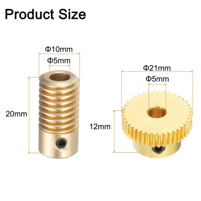 uxcell Worm Gear Set - 0.5 Module 40:1 Reduction Rate 5mm Hole Dia Gear Shaft and 5mm Hole Dia Gear Wheel 40T Drive Gear Box (Brass)