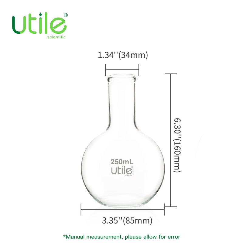 Utile 4pcs 250ml Glass Flasks, Flat Bottom Flasks, Narrow Mouth Glass Flasks,Lab Boiling Flasks with Printed Graduation for Lab Science 4012.0250.4 4 Pcs of 250ml
