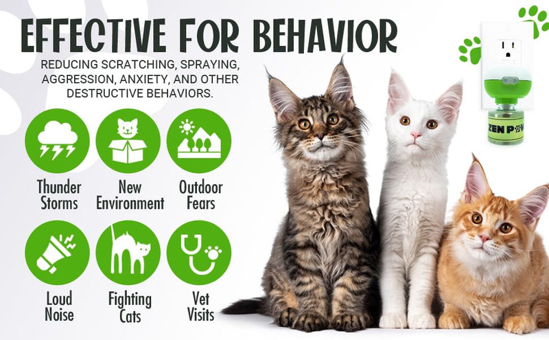 Zenpaws Kit - No Scent - 1 Diffuser + 5 Diffuser Cat Relaxant Refills + - Compatibility : Refills fit and are Compatible with All Major Brand diffusers. Comfort Zone, ThunderEase, Relaxivet and Others Difusser + 5 Bottles