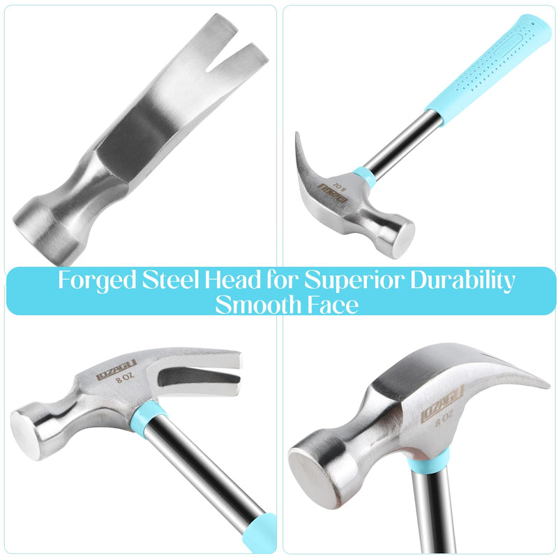 8oz Hammer, 2-Piece Small Claw Hammer & Rubber Mallet Hammer Mini Hammer Set Blue