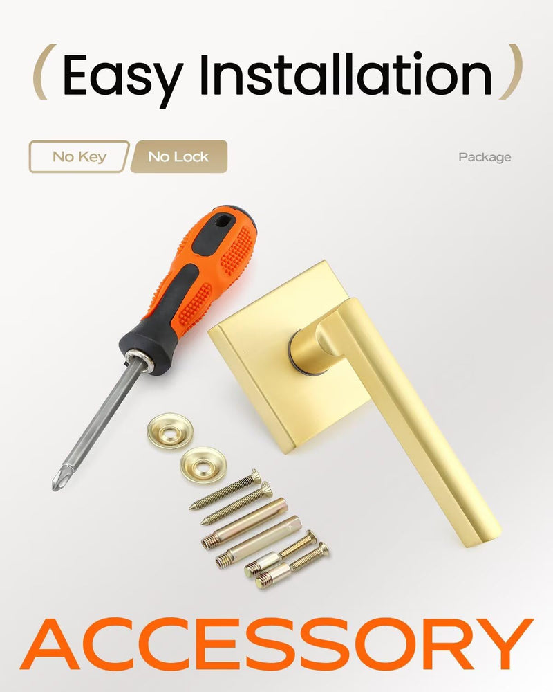 Leydebong 3 Pack Single Sided Gold Heavy Duty Door Lever Dummy Door Handle Set Door Hardware, Door Handles, Interior Door Handles Dummy Door Lever without Lock and Key