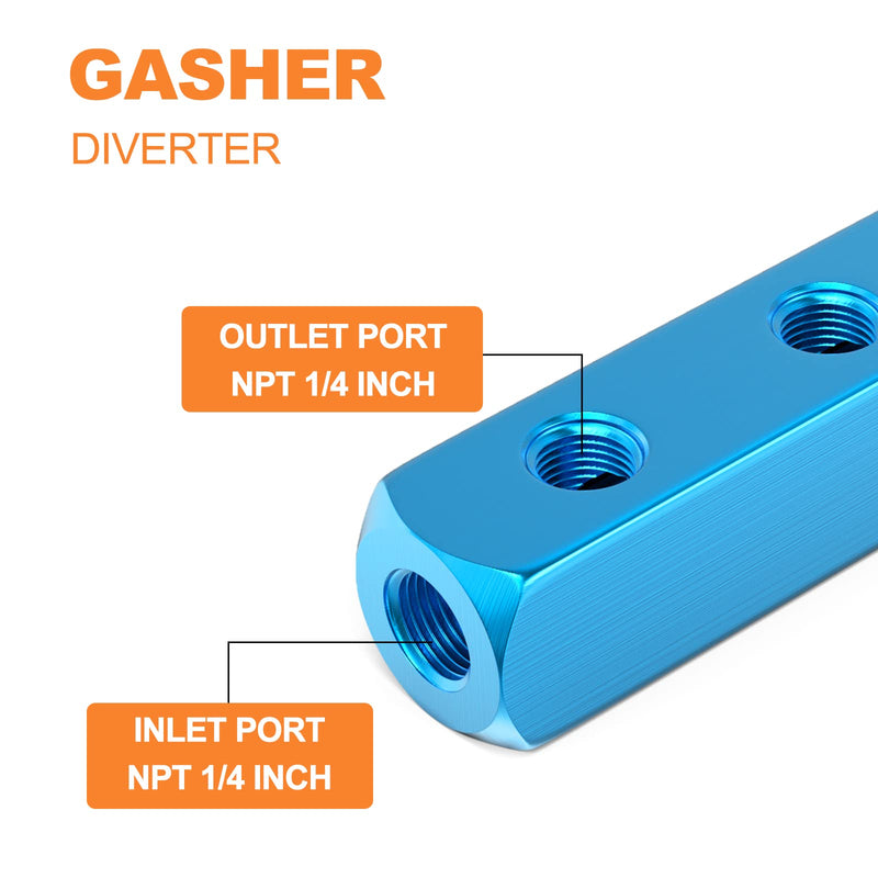 GASHER 4PCS Aluminum 3 Way 6 Port Pneumatic Manifold Air Distribution Block Splitter 1/4" Output Port 1/4" Supply Port 3 Way-6 Port 4