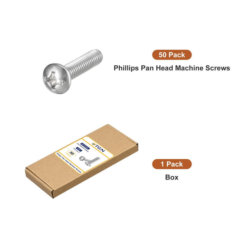 #12-24x1" Pan Head Machine Screws, 50Pcs 304 Stainless Steel, Phillips Drive, UNC Full Thread, Bright Finish, Screws Bolts Kit #12-24x1" 50