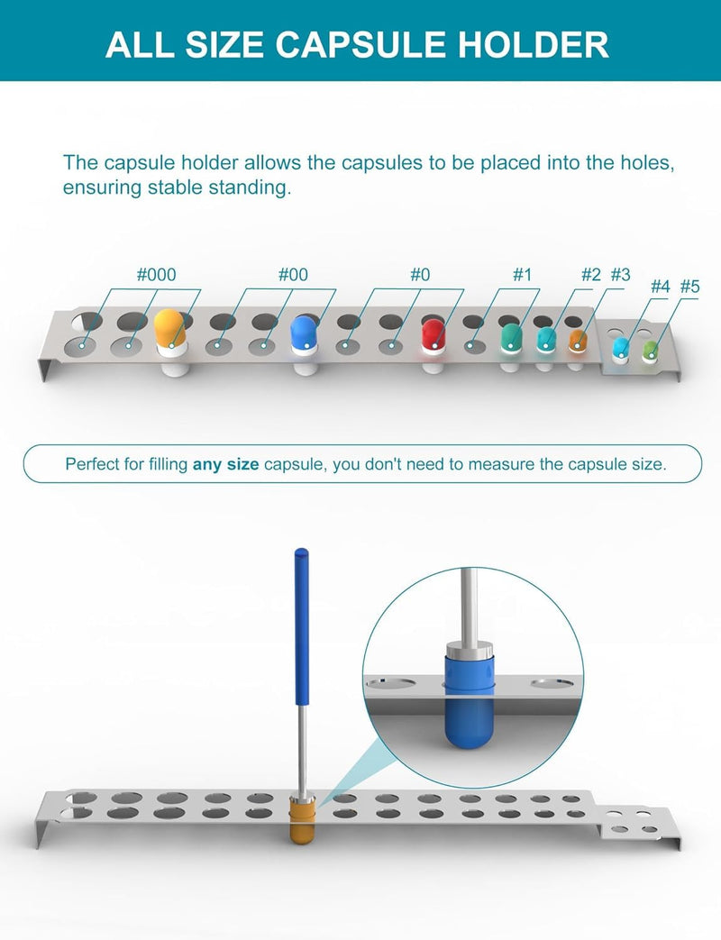 Capsule Filling Machine Kit – Pill Filler Tray Tools for Quickly Maker Empty Gel Capsules All Size 000 00 0 1 2 3 4 5, Lab Spoons Spatula Scoops Tool (13Pcs Plus) 12