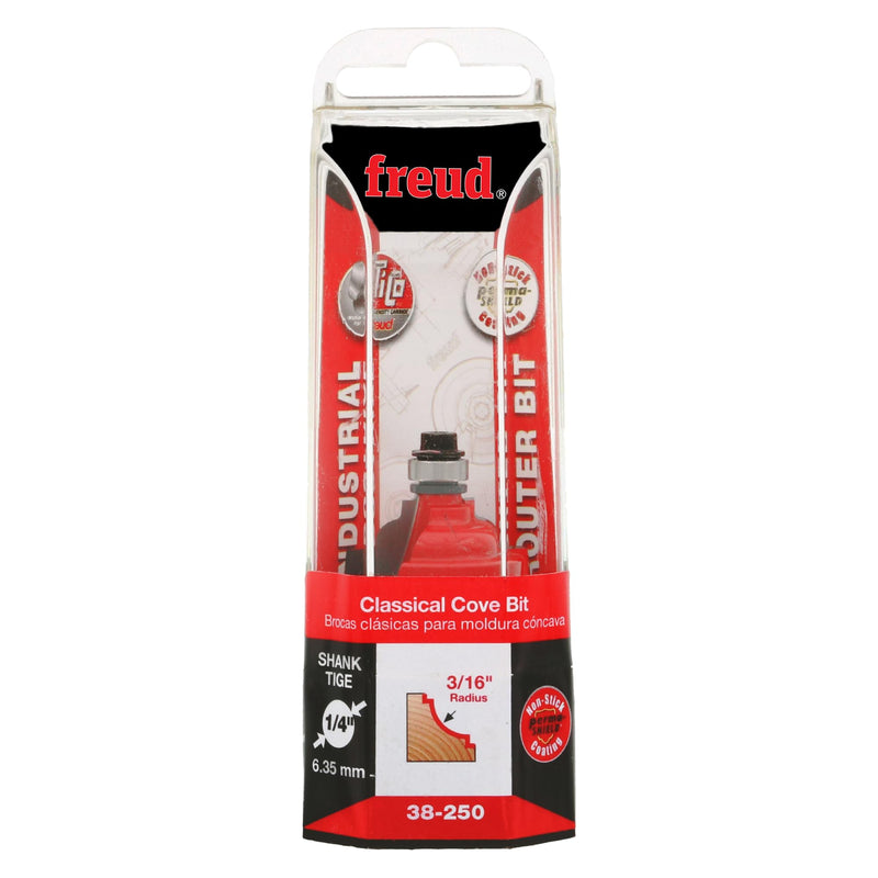 Freud 38-250: 3/16" Radius Classical Cove Bit with 1/4" Shank