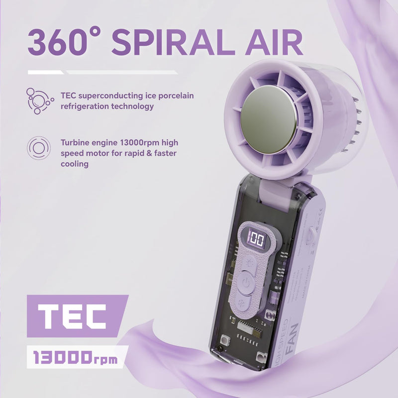 Portable Handheld Fan with Ice Cooler, USB Rechargeable Small Turbo Fan with Cold Air, Foldable Personal Hand Held Fans with Flashlight for Travel/Camping/Outdoor, High Speed Cooling Items Pink