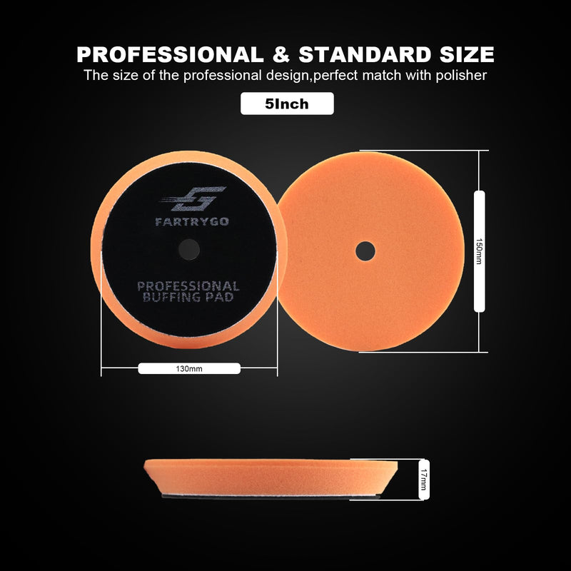 5 Inch 6-Pack Foam Buffing & Polishing Pads Kit – Full 800–3000 Grit Correction System with Denim Texture Pad for Orange Peel, Swirl Removal, High-Gloss Auto Finish, DA & Rotary Compatible 5 Inch