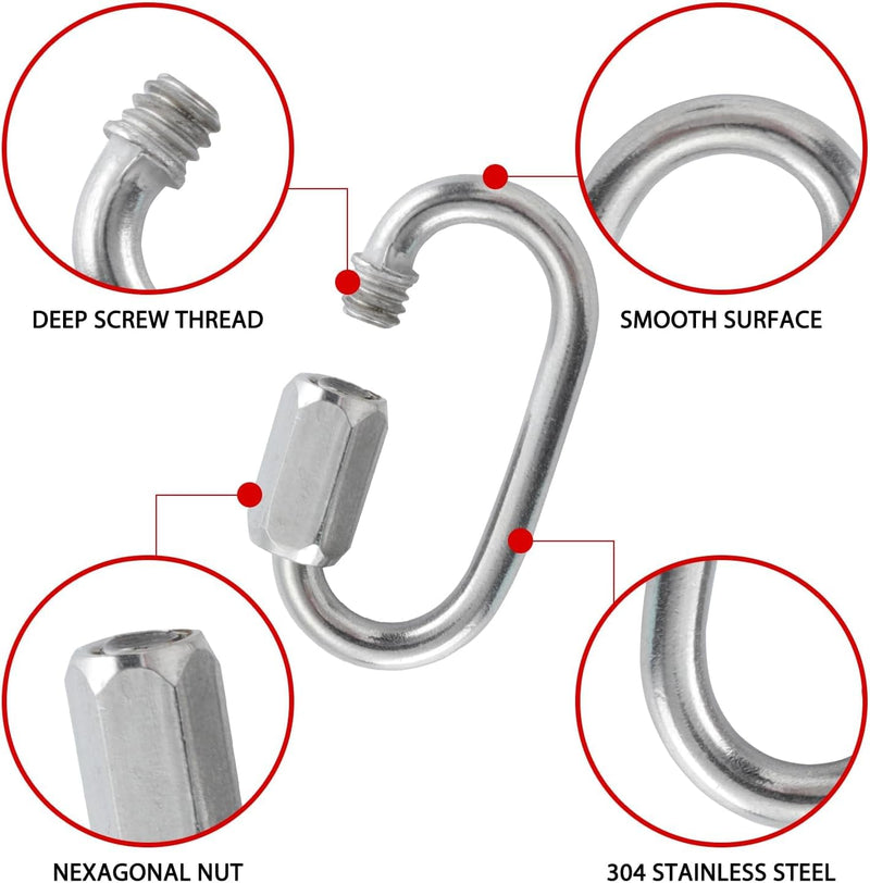 3/16" Quick Chain Link, 10 Pack Stainless Steel Chain Quick Link,Small Locking Carabiner Links Threaded,Chain Connector,HOME MASTER HARDWARE