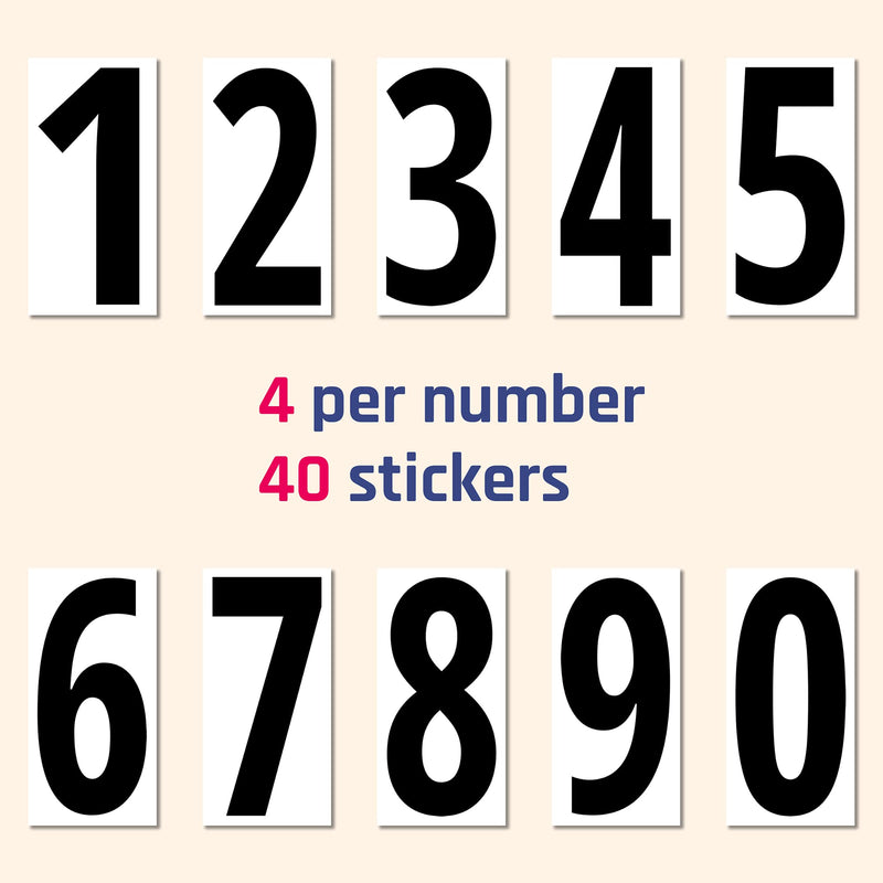 40 Pieces, 6" - Vinyl Number Stickers, Waterproof Large Stick On Numbers - Black Numbers 6 x 3 inches