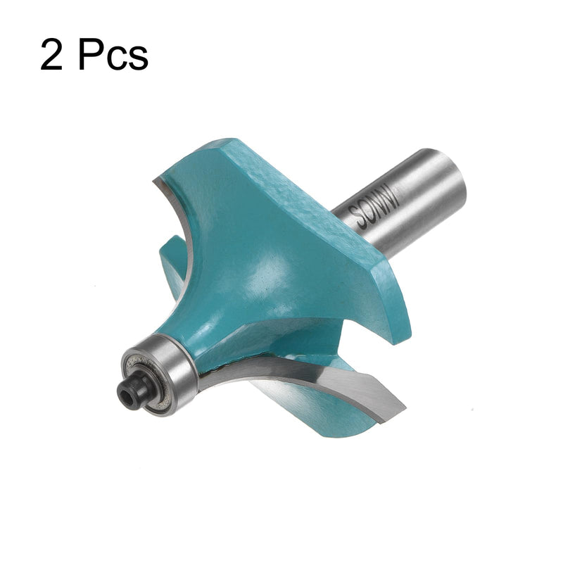 HARFINGTON 2pcs Roundover Router Bit 1/2 Shank 7/8" Radius Carbide Tipped Edge Rounding Over Bit with Bearing Guide, Woodworking Milling Tool, Cyan 1/2" Shank x 7/8" Radius 2