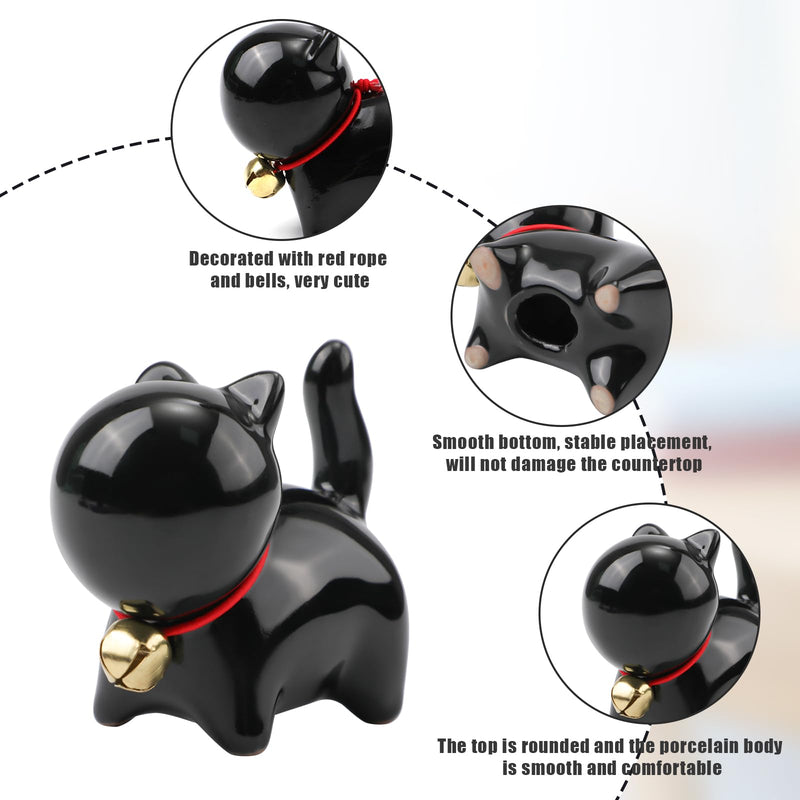 2pcs Toilet Bolt Caps, Cat Toilet Bolt Covers Hidden Ceramic Toilet Screw Caps Kitten Decorative Toilet Replacement Parts Cute Bathroom Decor (Black)