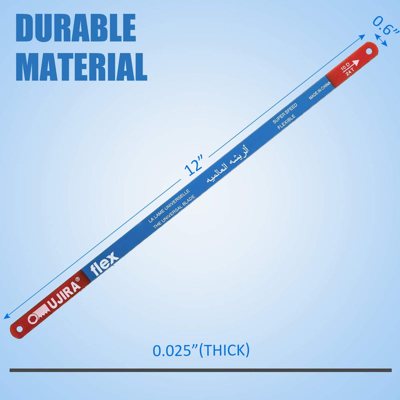 20 Pieces Hacksaw Replacement Blades Metal Cutting Hacksaw Blades with 18 Teeth and 24 Teeth Per Inch Blue Background with Supper Speed Letter
