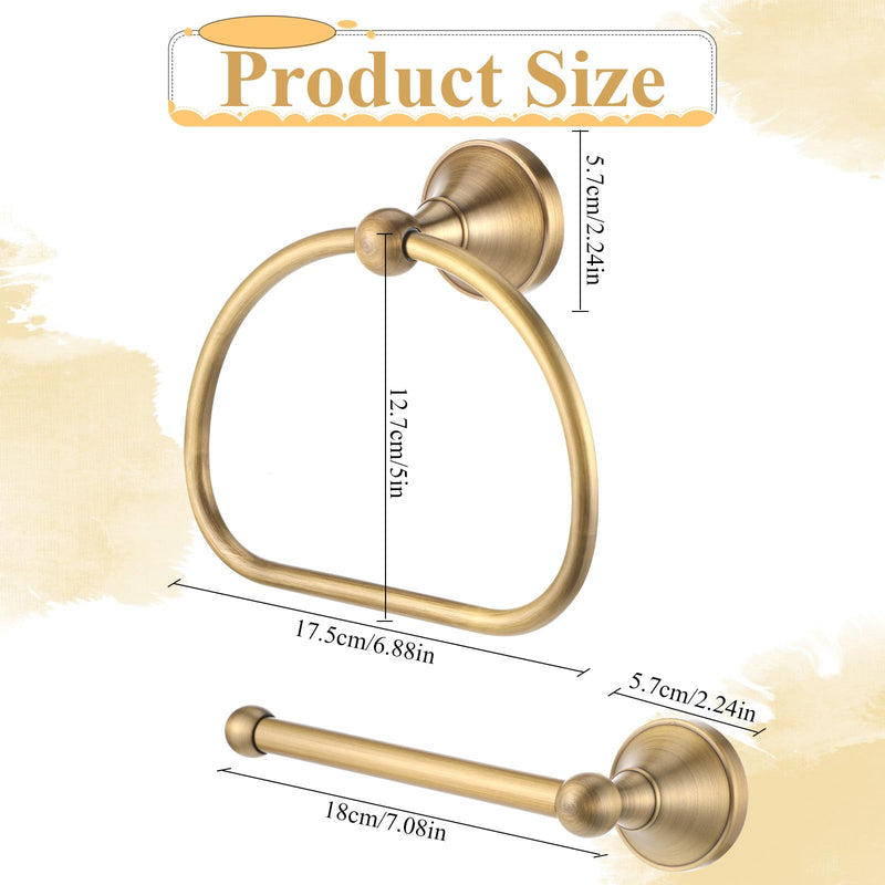 2 Pieces Antique Hand Towel Holder and Toilet Paper Holder Set, Brass Towel Ring, Tissue Roll Hanger, Retro Brass Hand Towels Ring, Wall Mount Bathroom Hardware