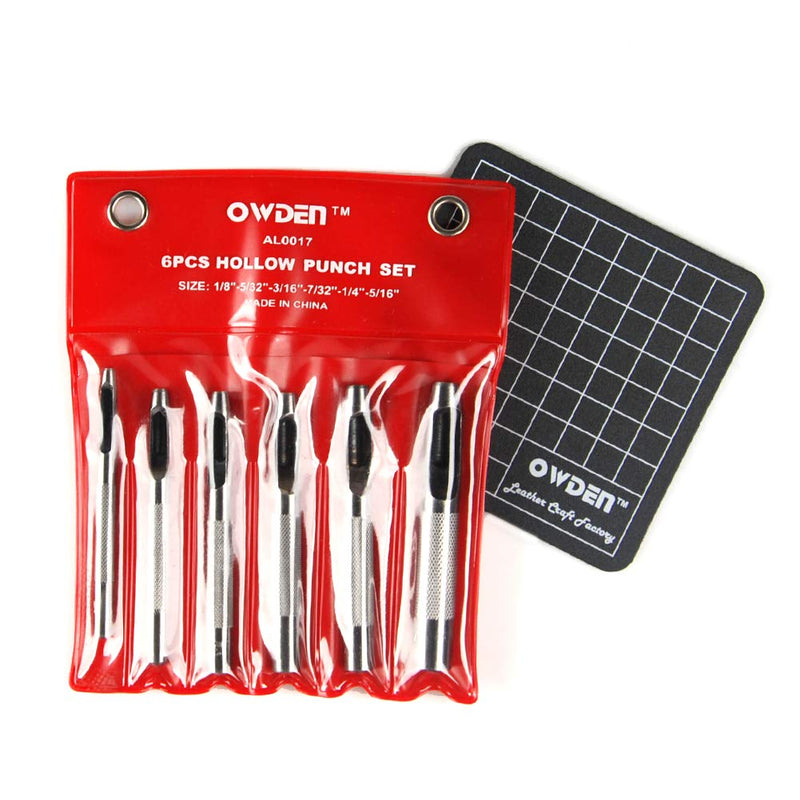 OWDEN 6 Pieces Hollow Hole Punch Set (1/8" - 5/16"),Leather Punch Tools, with A Free Cutting MAT 1