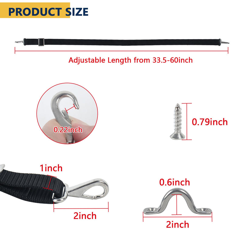 ORLANG Bimini Top Straps with Heavy Duty Stainless Steel Double Snap Hook,Bimini Straps for Boats Adjustable 33.5"- 60",Marine Awning Webbing Straps,Boat Canopy Nylon Straps 4 Pack