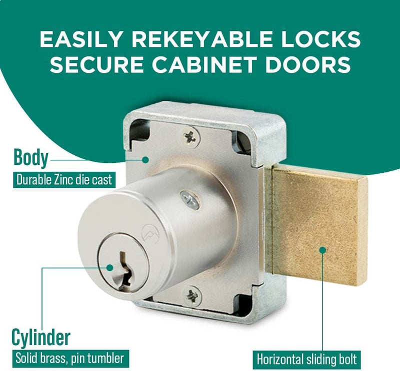 Olympus Lock 100DR Deadbolt Lock | 7/8” Chrome Key US26D | NATL KA101 Easily Rekeyable Cabinet Door Lock, Keyed Alike | Grade 1 Door Locks with Keys | Deadbolt Cabinet Locks | Cabinet Lock for Doors 15/16 barrel length Common Key "101" Satin Chrome