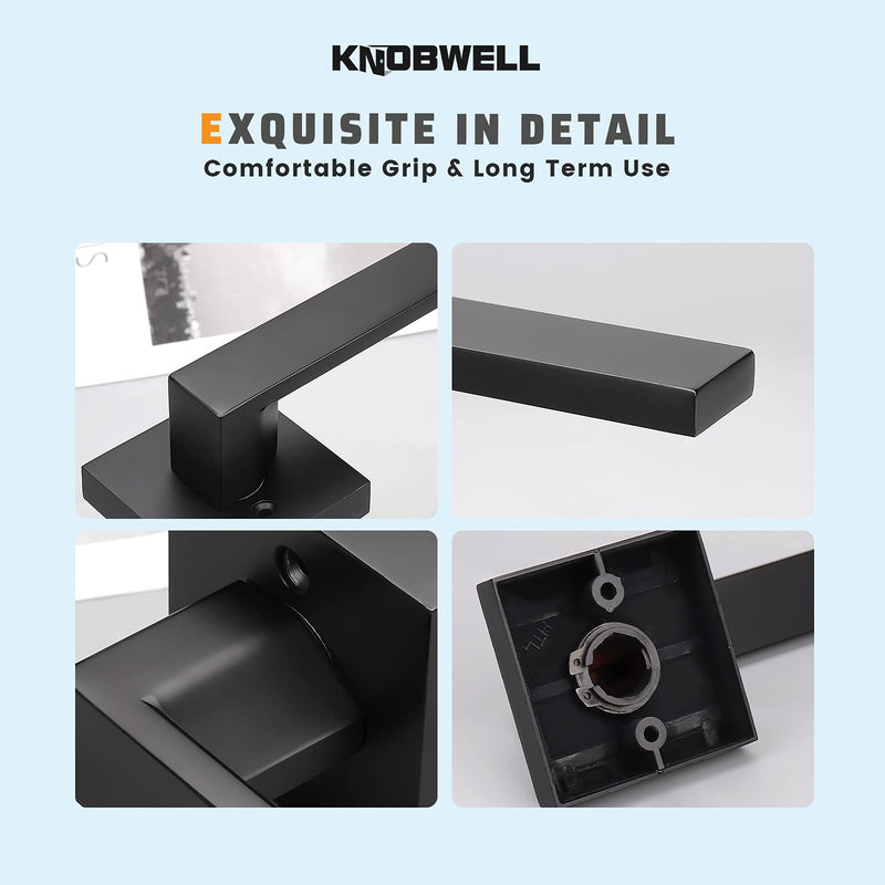 KNOBWELL Dummy Door Handles 4 Pack, Interior Door Knob, Heavy Duty 0.93 lb Non-Turning Right/Left Square Door Handle Levers Black
