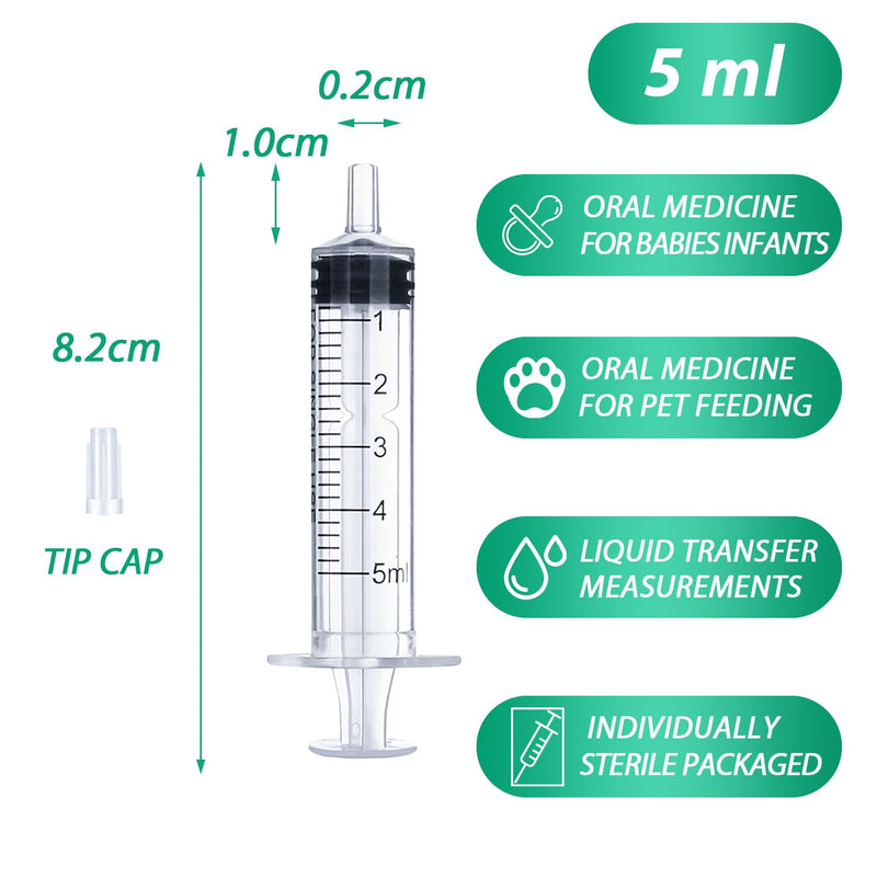 5ml Syringe for Liquid, Oral, Scientific Labs, Measurement, Dispensing, with Cap- 3 Pack 5ml Syringes 3.0