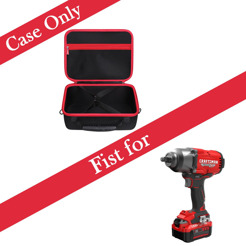 Case for CRAFTSMAN CMCF940M1 / CMCF921B V20 RP Impact Wrench 1/2 Inch & Battery and Charger with Mesh Pocket - Hard Protective Travel Carrying Storage Organizer Bag (Black & Red) Black & Red
