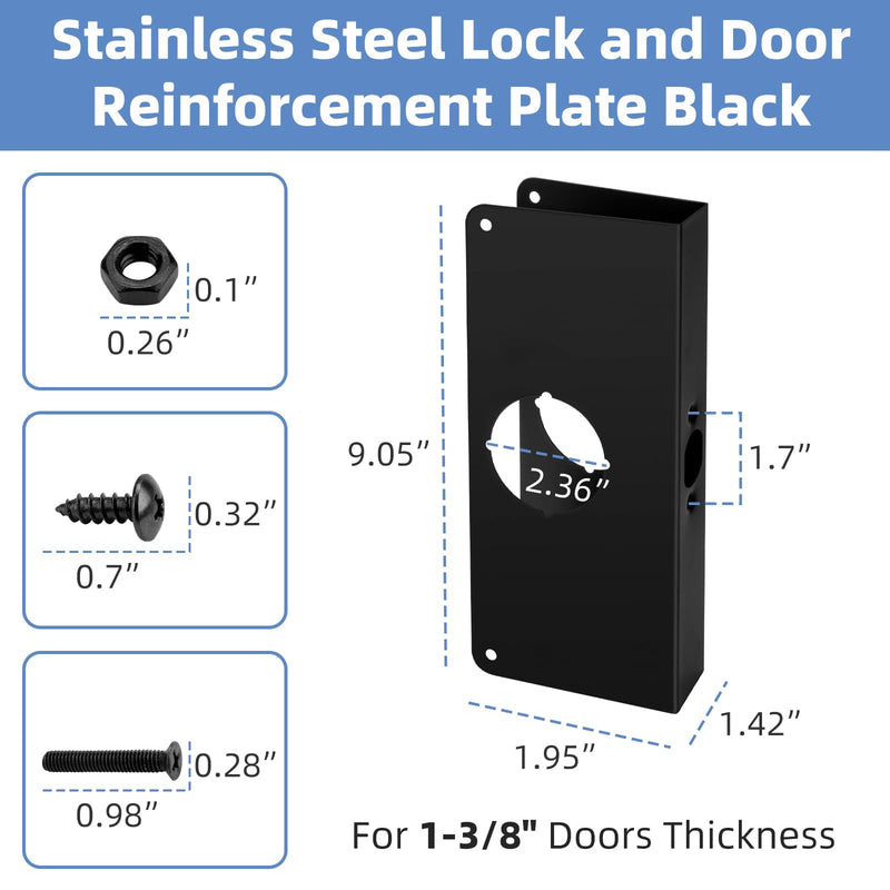 U 9585 Stainless Steel Door Lock Reinforcement Plate Black - 1-3/8 in. Thick Doors (Stainless Steel Finish) 2 Pack