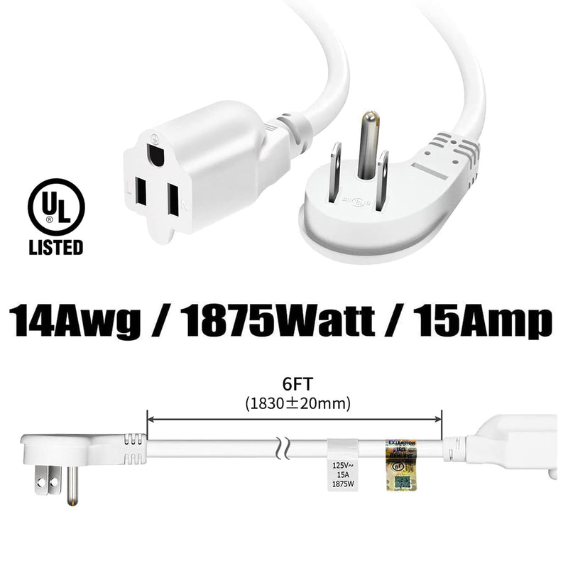 FIRMERST 6 Feet 1875W 15A Flat Plug Low Profile Extension Cord 14 AWG White 1