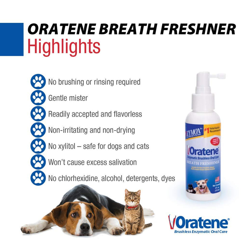 Pet King Brands Oratene Brushless Oral Care Breath Freshener for Dogs and Cats, 4oz - PawsPlanet Australia