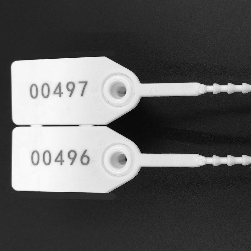 250mm Pull-Tite Plastic Security Seals Shipping Tags Disposable Signage Numbered(Package of 100) (White) 100pcs White