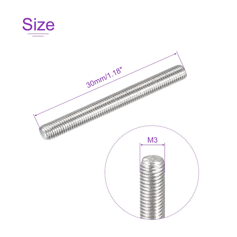 DMiotech 20 Pack M3 x 30mm Fully Threaded Rod 304 Stainless Steel Right Hand Threads Rod Bar Studs Clamps and U-Bolts
