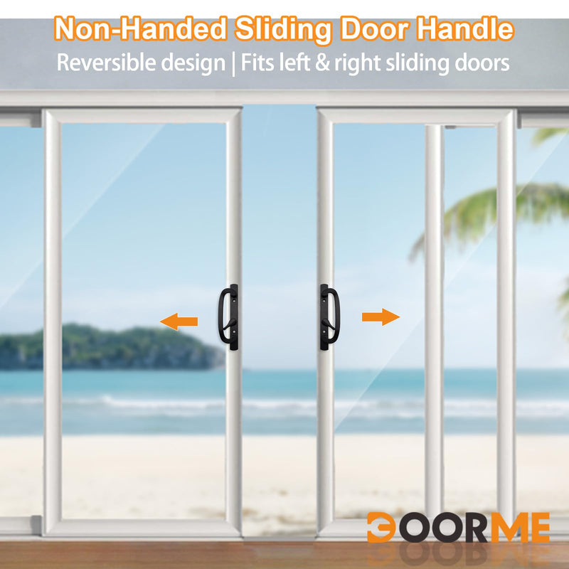 Offset Sliding Patio Door Handle Set, 3-15/16" Screw Hole Spacing, Reversible Non-Handed Sliding Glass Door Handle Replacement, Fits 1-3/8" to 2" Thick Doors, White (Black) Black