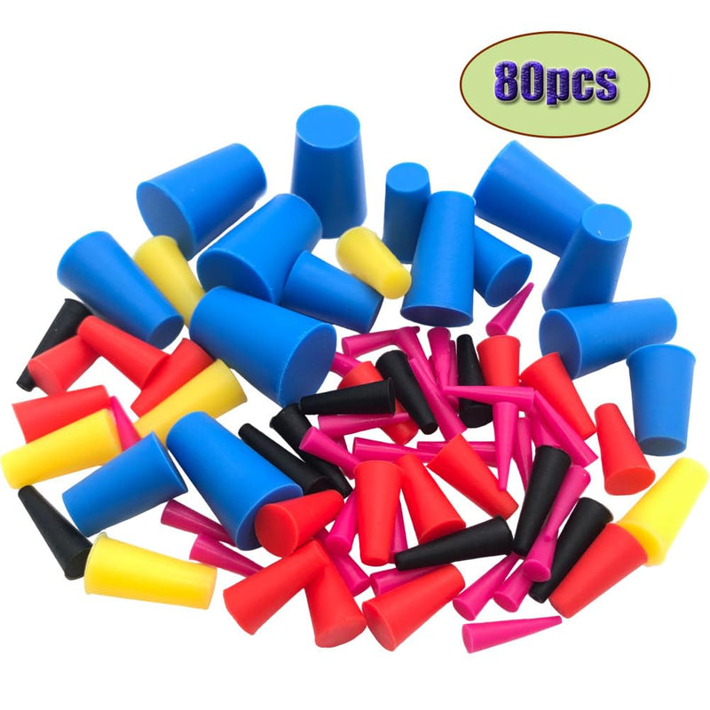 80PCS 7 Sizes Silicone Plug Set, Silicone Rubber Tapered Plugs 1/16" to 1/2" High Temperature Resistant Hole Plugs for Industrial Powder Coating Plugs Spraying (80PCS) 80