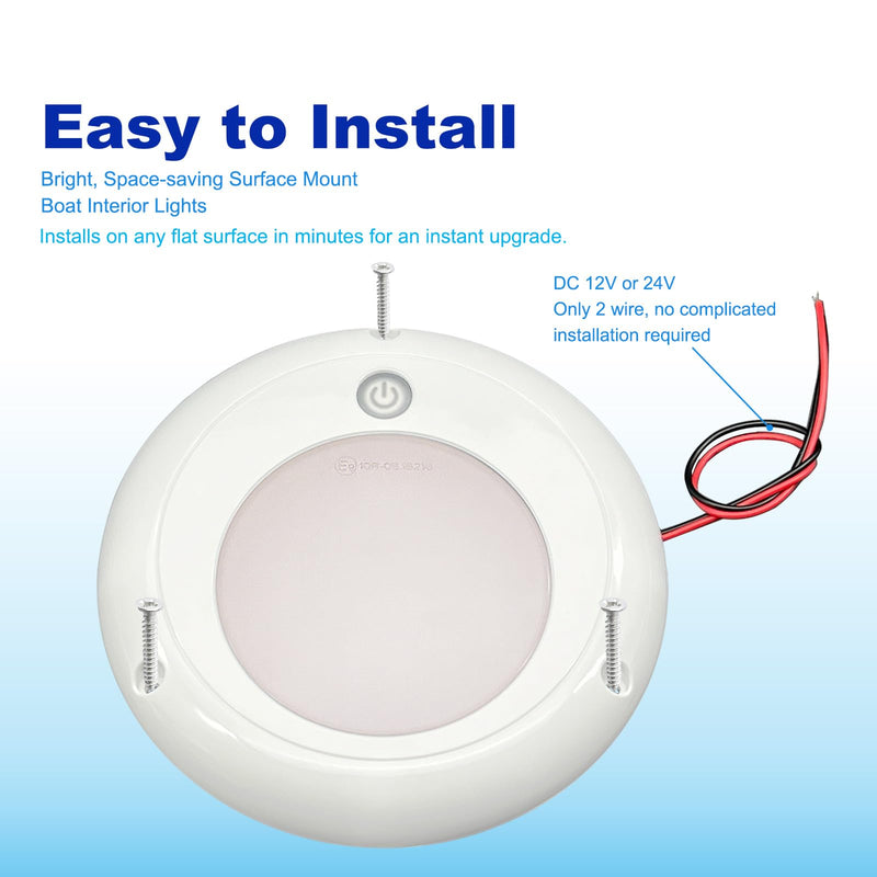 Marine Boat Dome Light, 5’’ Dual Color Boat Interior Lights with Touch Dimmer, 12V/24V Deck Cabin LED Lighting, IP67 Waterproof LED Dome Light for Boat RV UTV (White | Red) White | Red
