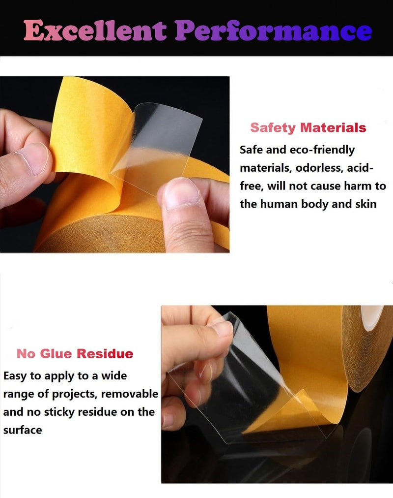 Super Thin Double Sided Adhesive Tape 1Inch x 66Feet Transparent Sticky Tape for Making DIY Crafts, Paste Photo, Scrapbook, Gift Wrap, Rug Fixed, Woodworker, Fashion Clothing, Wall Decor, Cat Training 1 Inch x 66 Feet