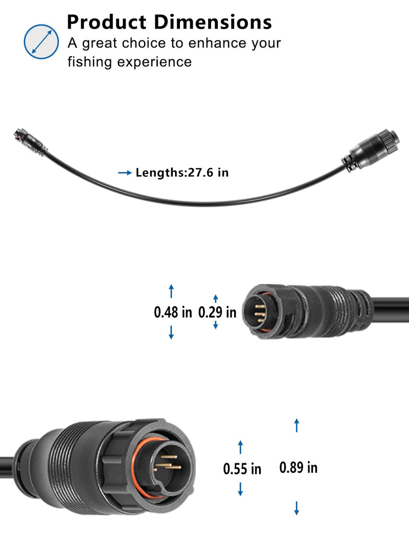 Replacement for 8M4004174 Sonar Adapter Cable - 9 Pin HD+, Compatible with Lowrance HDS Carbon/Live, Elite Ti, Ti2, FS Units with Black 9-Pin Xsonic Transducer Port