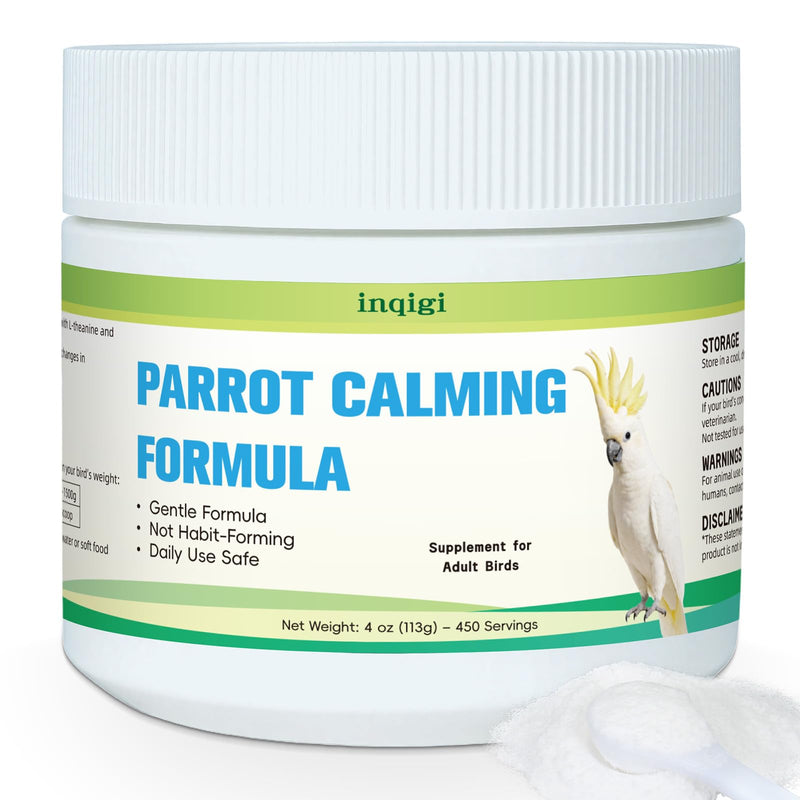 Parrot Calming Supplement – Natural Bird Stress Support Powder for Fireworks, Travel & Visitors – Vet-Formulated – Easy to Use Daily Support for Parrots – 4oz (450 Servings)