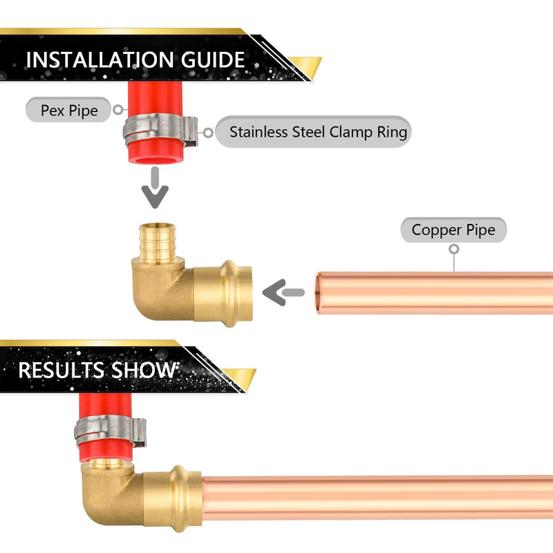 10 Pack FOSKAN Copper Press PEX Elbow, 3/4" Press x 3/4" PEX Crimp 10 3/4"press x 3/4"pex